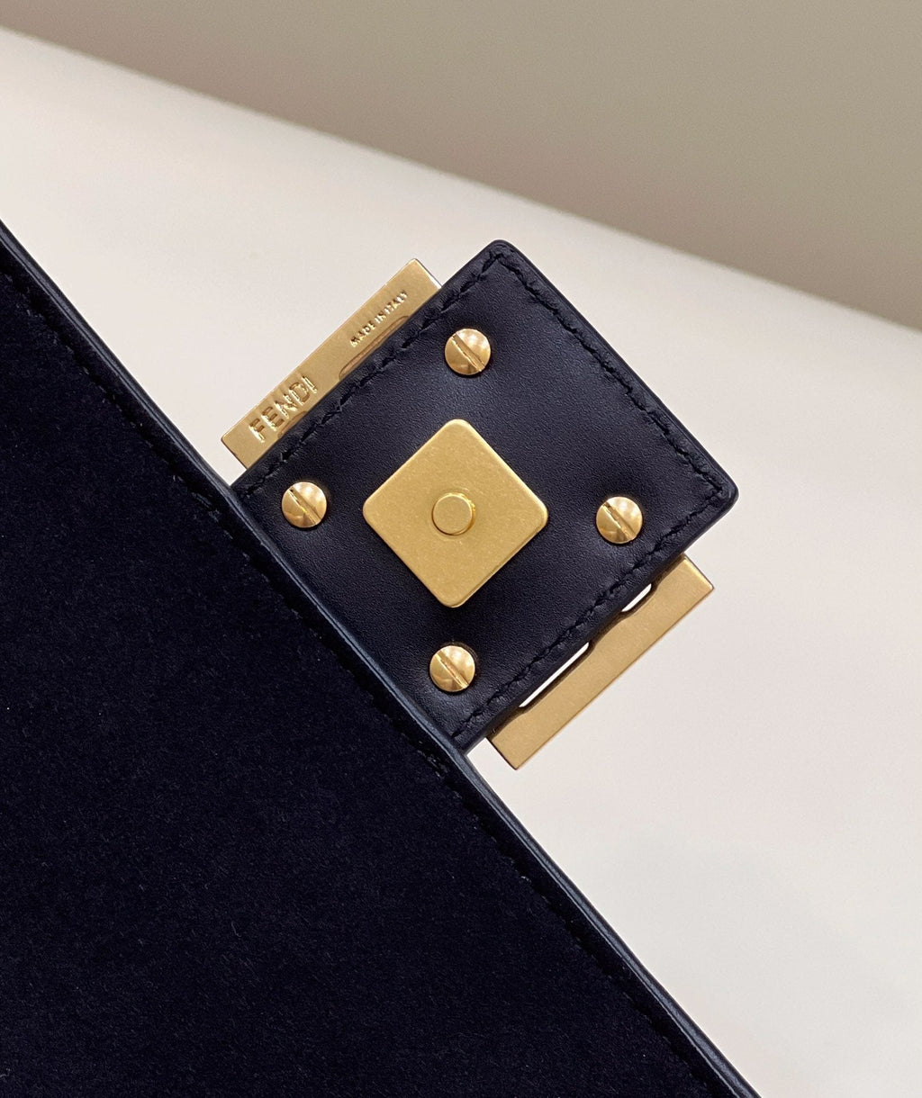 Fendi 8BR600 Baguette Chain Midi Navy Blue FF tapestry fabric bag 8579