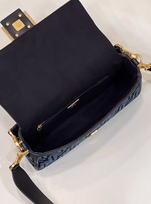 Fendi 8BR600 Baguette Chain Midi Navy Blue FF tapestry fabric bag 8579 - Default Title - View 9