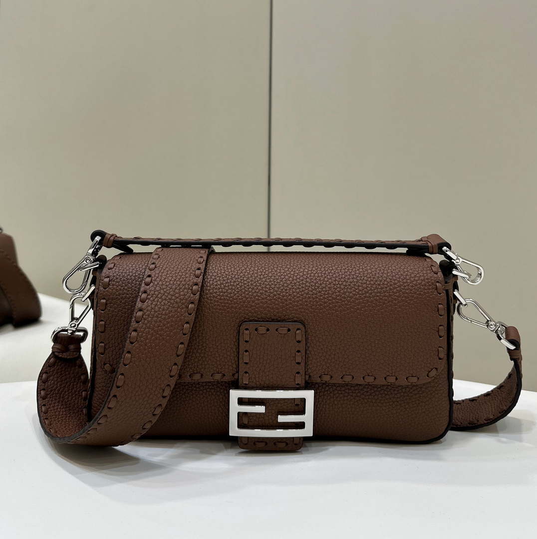 Fendi 8BR600 Baguette Dark Brown Selleria bag with Oversized Topstitching 8610 - Default Title - View 1