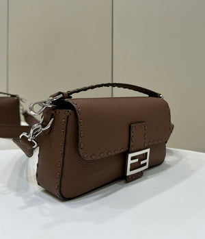 Fendi 8BR600 Baguette Dark Brown Selleria bag with Oversized Topstitching 8610 - Default Title - View 2