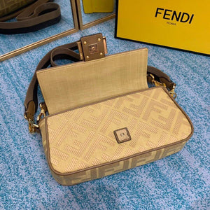 Fendi 8BR600 Baguette Embroidered Canvas Bag Apricot - luxibagsmall