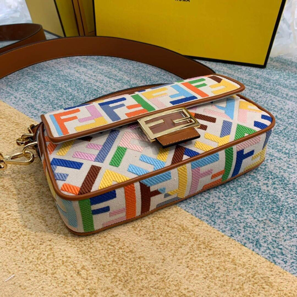 Fendi 8BR600 Baguette Embroidered Canvas Bag Multicolour - luxibagsmall