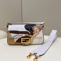 Fendi 8BR600 Baguette FF White Glazed Fabric Bag With Inlay - Default Title - View 1