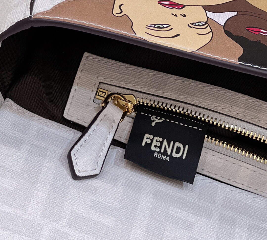 Fendi 8BR600 Baguette FF White Glazed Fabric Bag With Inlay - Default Title - View 5