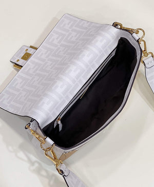 Fendi 8BR600 Baguette FF White Glazed Fabric Bag With Inlay - Default Title - View 9