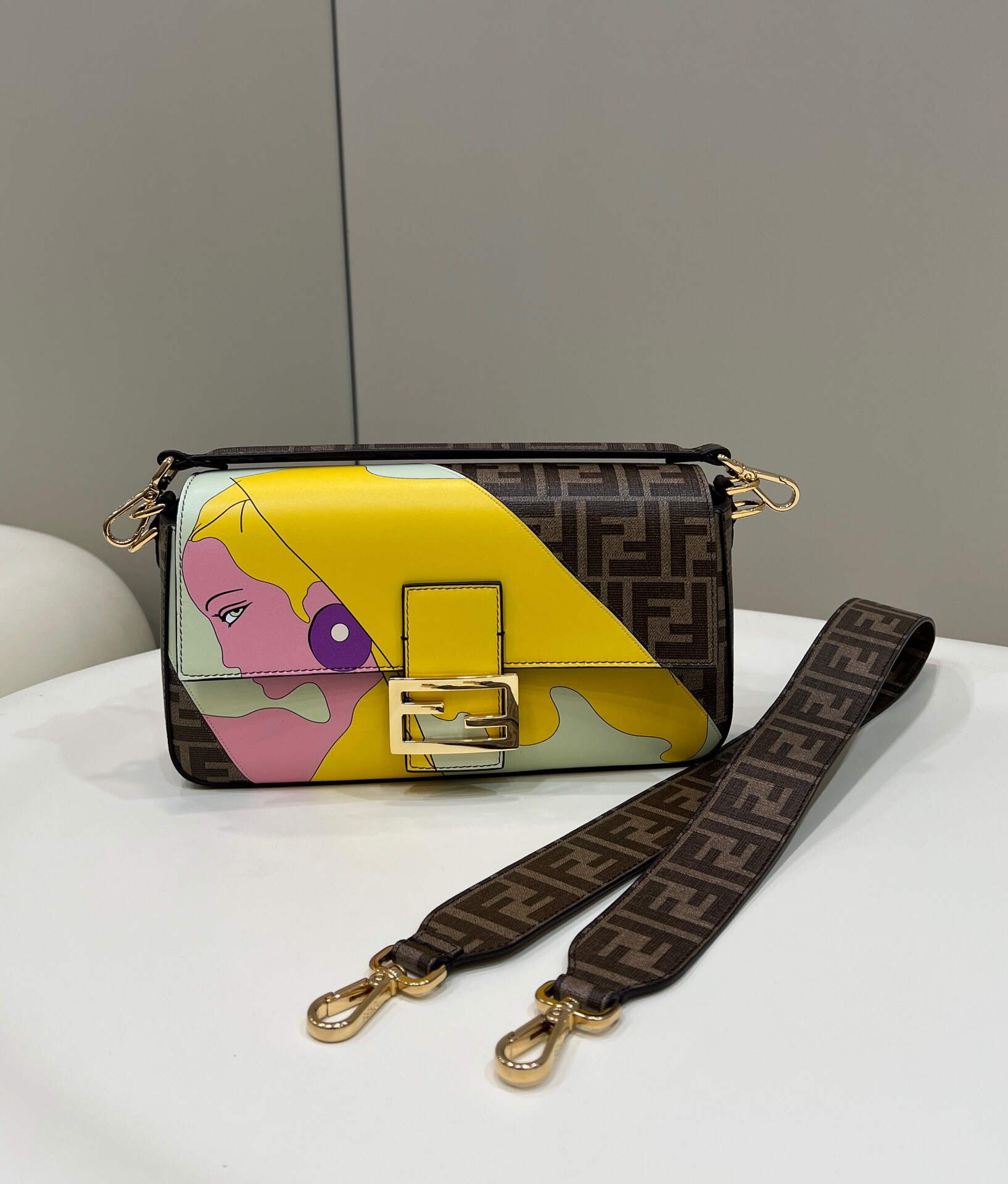 Fendi 8BR600 Baguette FF Glazed Fabric Bag With Inlay - Default Title - View 1