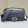 Fendi 8BR600 Baguette Grey blue Selleria bag with Oversized Topstitching 8610 - Default Title - View 1
