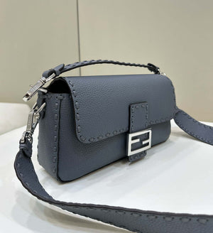 Fendi 8BR600 Baguette Grey blue Selleria bag with Oversized Topstitching 8610 - Default Title - View 2