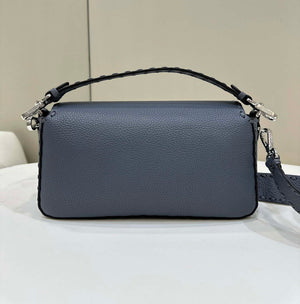 Fendi 8BR600 Baguette Grey blue Selleria bag with Oversized Topstitching 8610 - Default Title - View 3