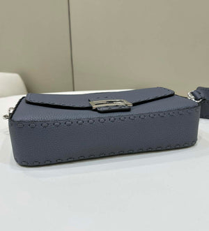 Fendi 8BR600 Baguette Grey blue Selleria bag with Oversized Topstitching 8610 - Default Title - View 4