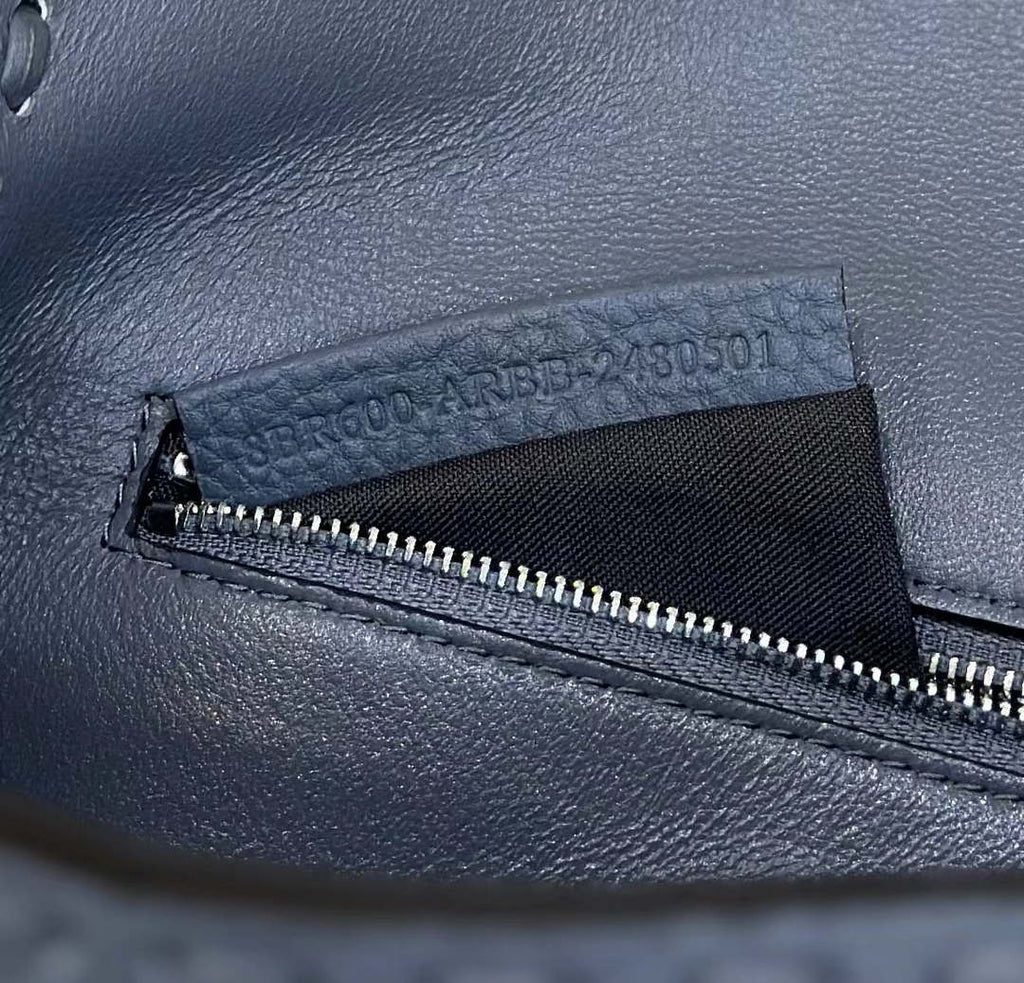 Fendi 8BR600 Baguette Grey blue Selleria bag with Oversized Topstitching 8610