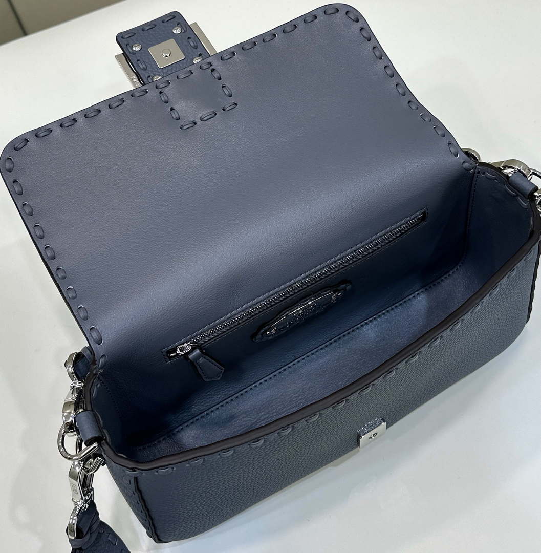 Fendi 8BR600 Baguette Grey blue Selleria bag with Oversized Topstitching 8610 - Default Title - View 9