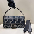 Fendi 8BR600 Baguette Gray houndstooth wool bag with FF embroidery - Default Title - View 1