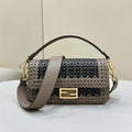 Fendi 8BR600 Baguette Gray and Black interlaced leather and raffia bag 8630 - Default Title - View 1
