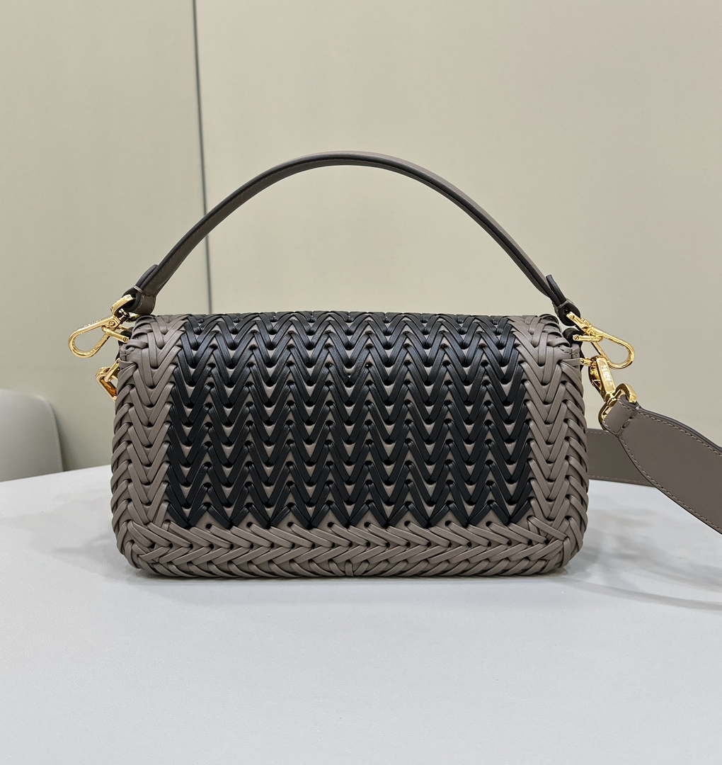 Fendi 8BR600 Baguette Gray and Black interlaced leather and raffia bag 8630 - Default Title - View 2
