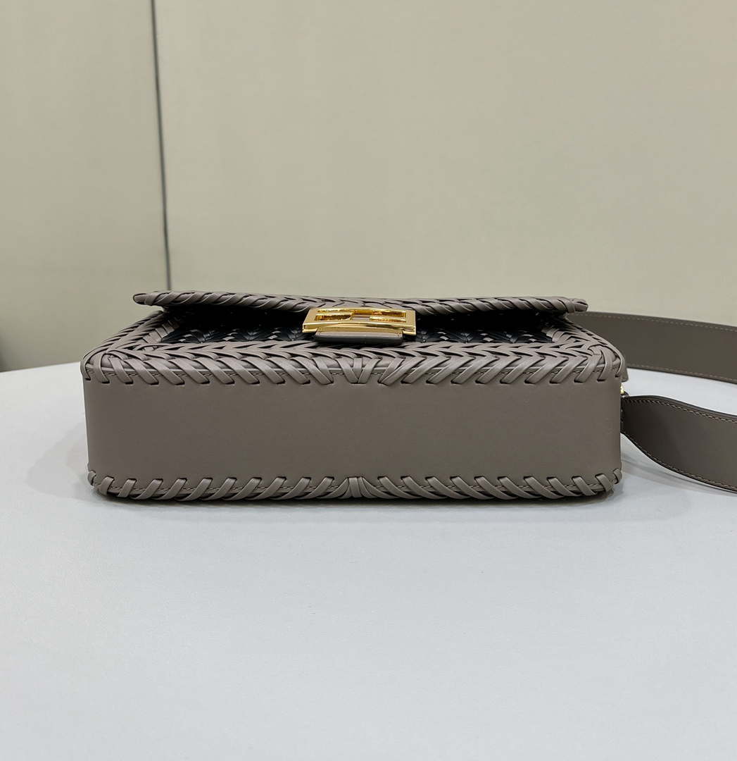 Fendi 8BR600 Baguette Gray and Black interlaced leather and raffia bag 8630 - Default Title - View 4