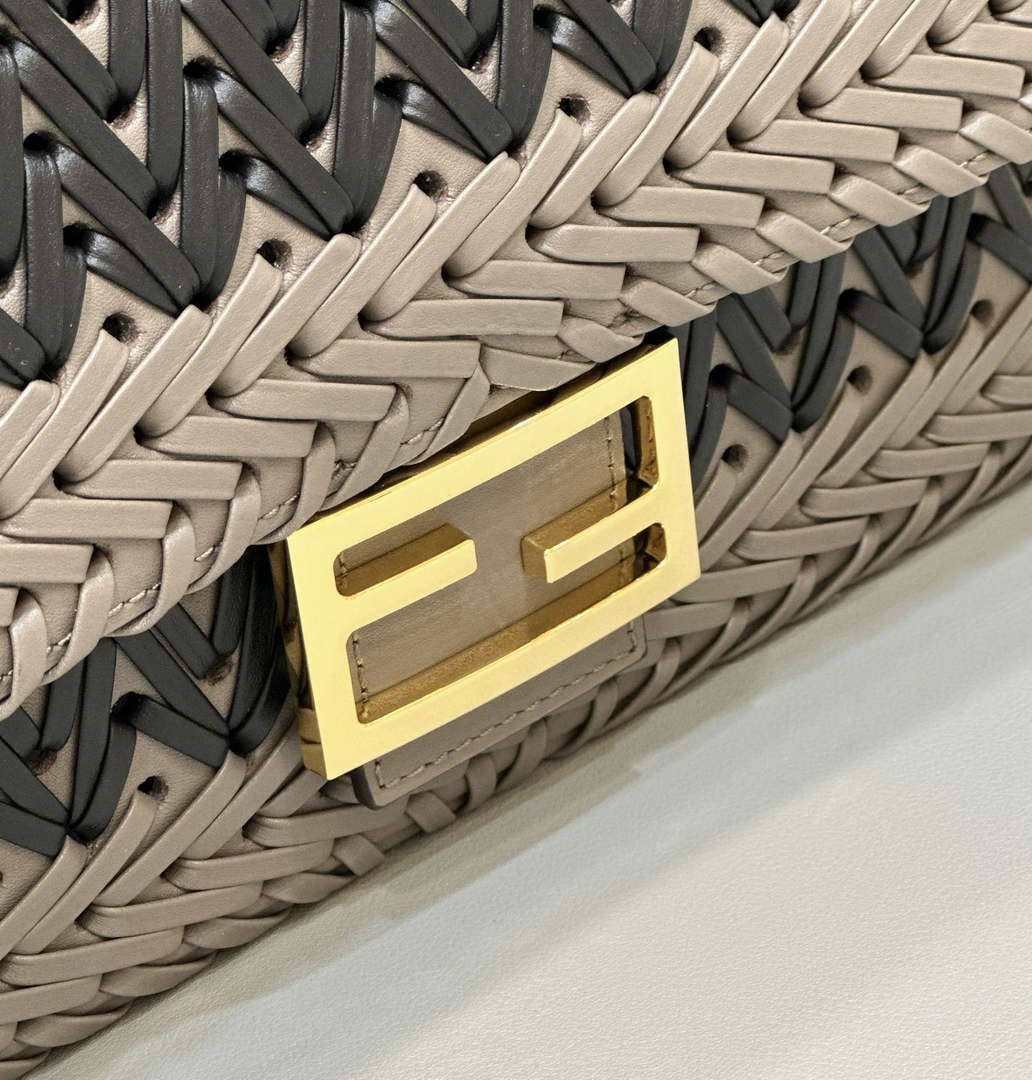 Fendi 8BR600 Baguette Gray and Black interlaced leather and raffia bag 8630 - Default Title - View 5