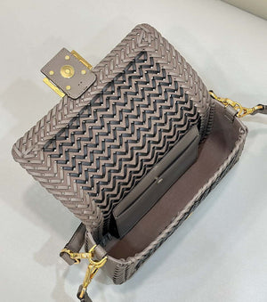 Fendi 8BR600 Baguette Gray and Black interlaced leather and raffia bag 8630 - Default Title - View 9