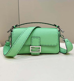Fendi 8BR600 Baguette Green Selleria bag with Oversized Topstitching 8610 - Default Title - View 1