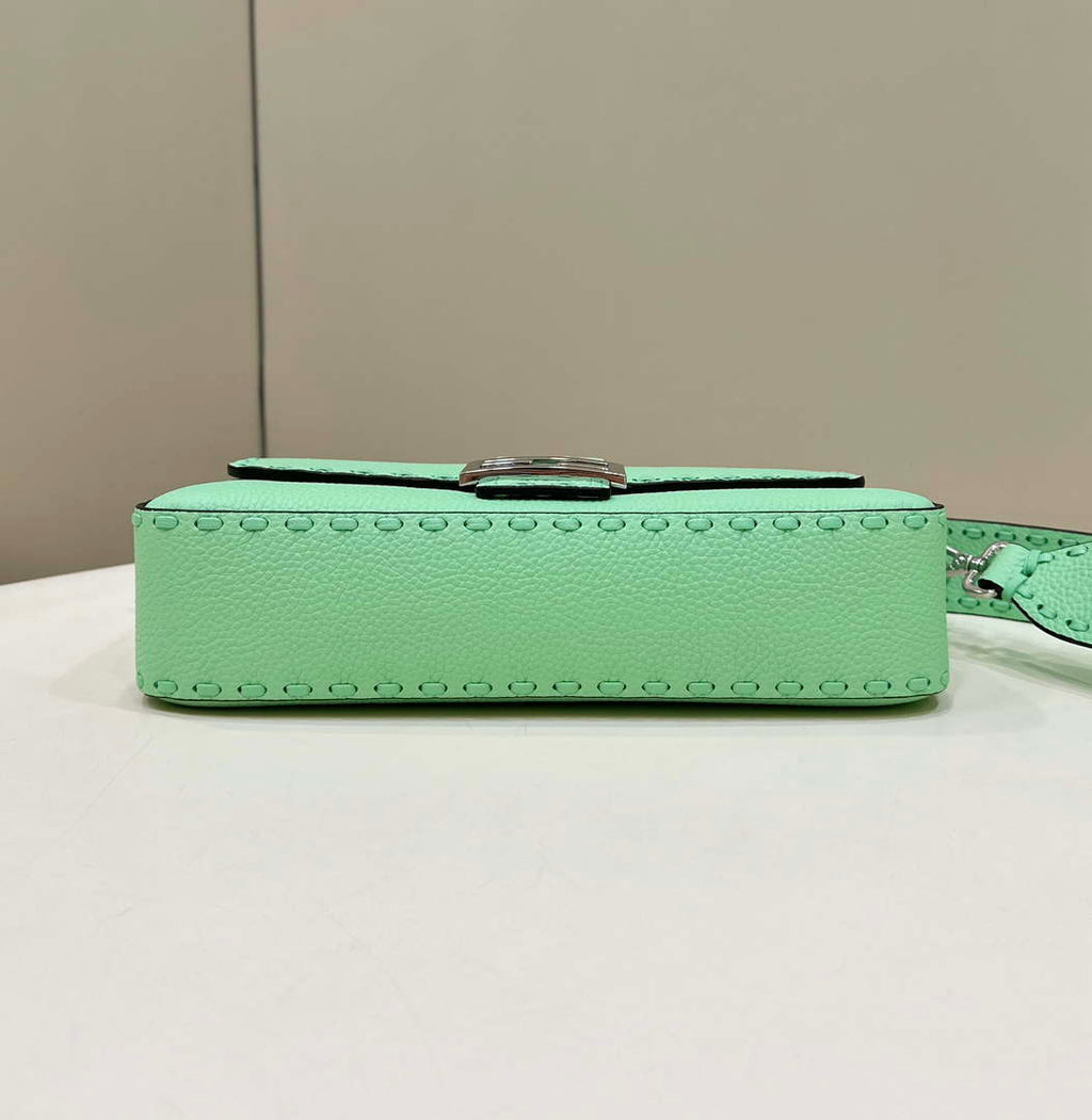 Fendi 8BR600 Baguette Green Selleria bag with Oversized Topstitching 8610