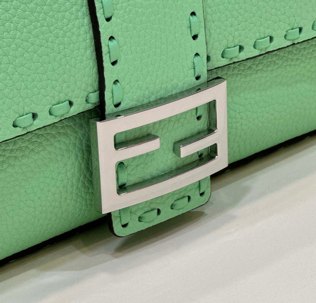 Fendi 8BR600 Baguette Green Selleria bag with Oversized Topstitching 8610