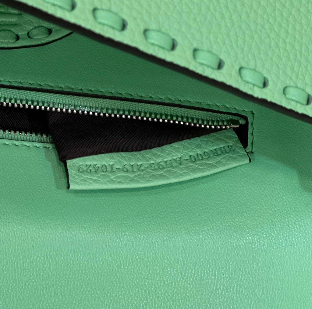 Fendi 8BR600 Baguette Green Selleria bag with Oversized Topstitching 8610
