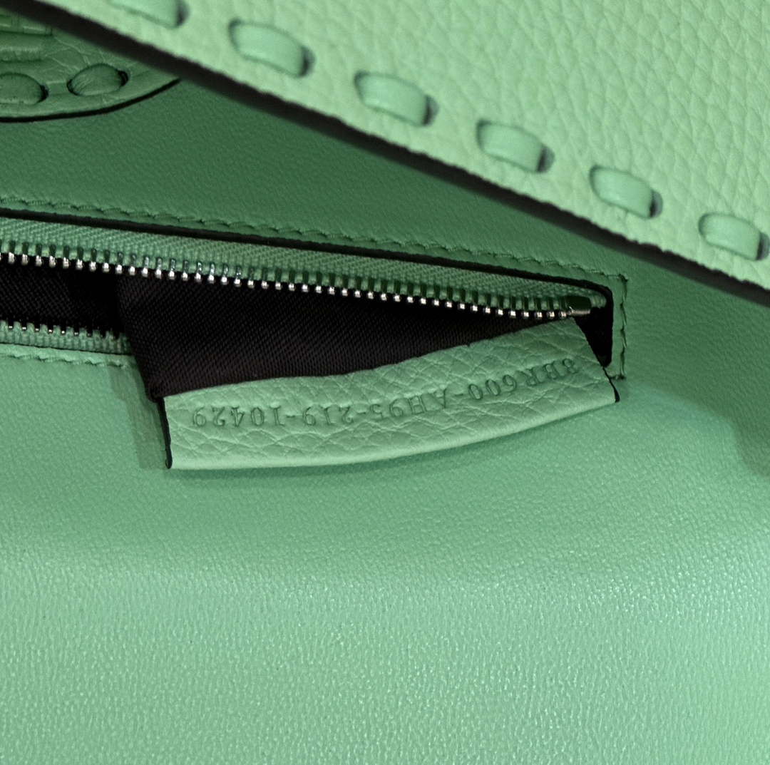 Fendi 8BR600 Baguette Green Selleria bag with Oversized Topstitching 8610