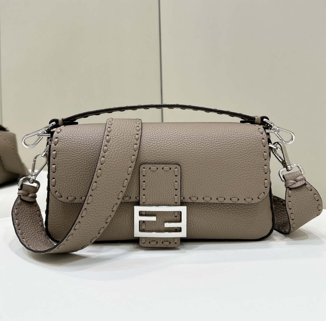 Fendi 8BR600 Baguette Grey Selleria bag with Oversized Topstitching 8610 - Default Title - View 1