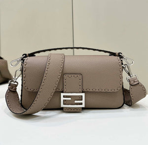 Fendi 8BR600 Baguette Grey Selleria bag with Oversized Topstitching 8610 - Default Title - View 1