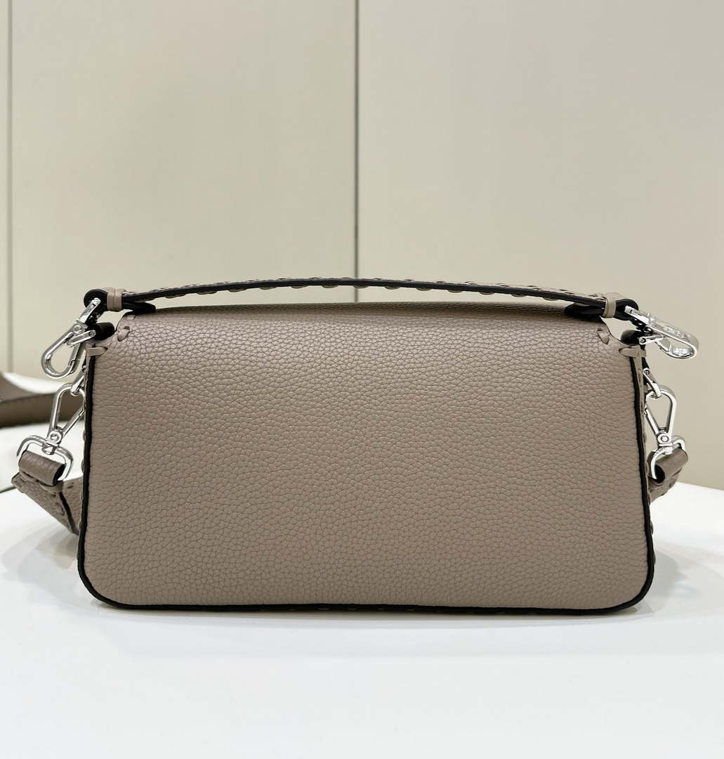 Fendi 8BR600 Baguette Grey Selleria bag with Oversized Topstitching 8610