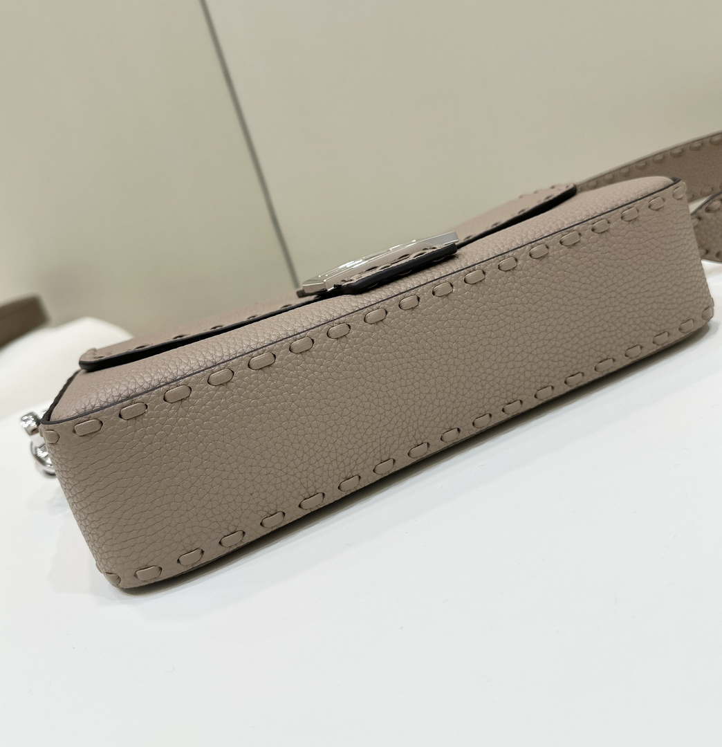 Fendi 8BR600 Baguette Grey Selleria bag with Oversized Topstitching 8610