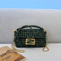 Fendi 8BR600 Baguette Jacquard Fabric Interlace Bag 8267S Green - luxibagsmall