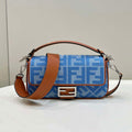 Fendi 8BR600 Baguette Medium Light blue denim bag with FF embroidery - Default Title - View 1