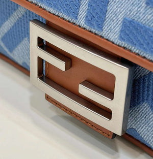 Fendi 8BR600 Baguette Medium Light blue denim bag with FF embroidery - Default Title - View 5