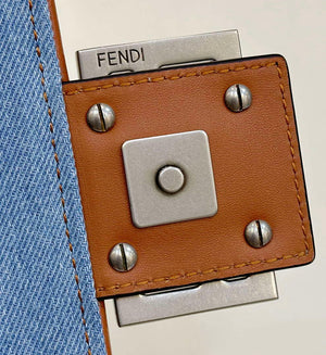 Fendi 8BR600 Baguette Medium Light blue denim bag with FF embroidery - Default Title - View 6