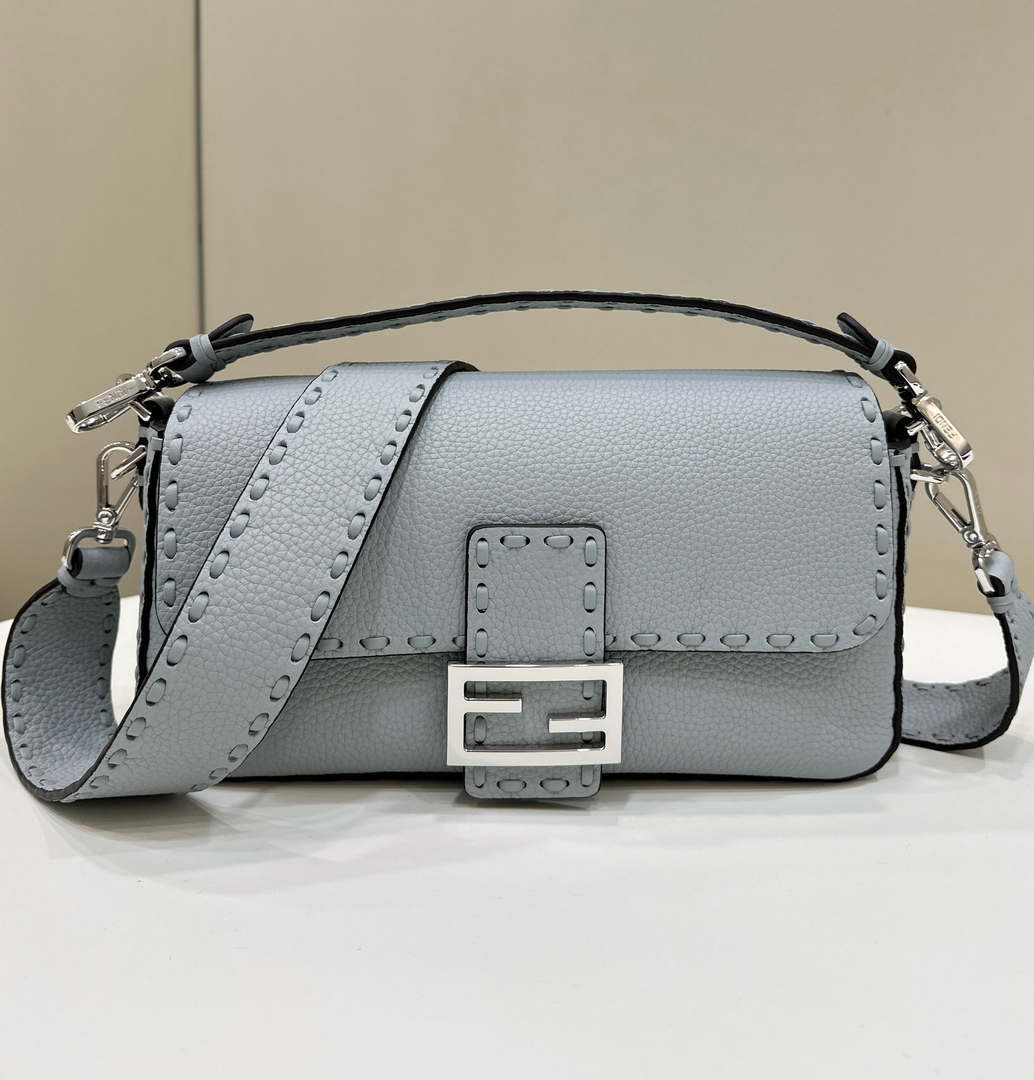 Fendi 8BR600 Baguette Light Blue Selleria bag with Oversized Topstitching 8610 - Default Title - View 1