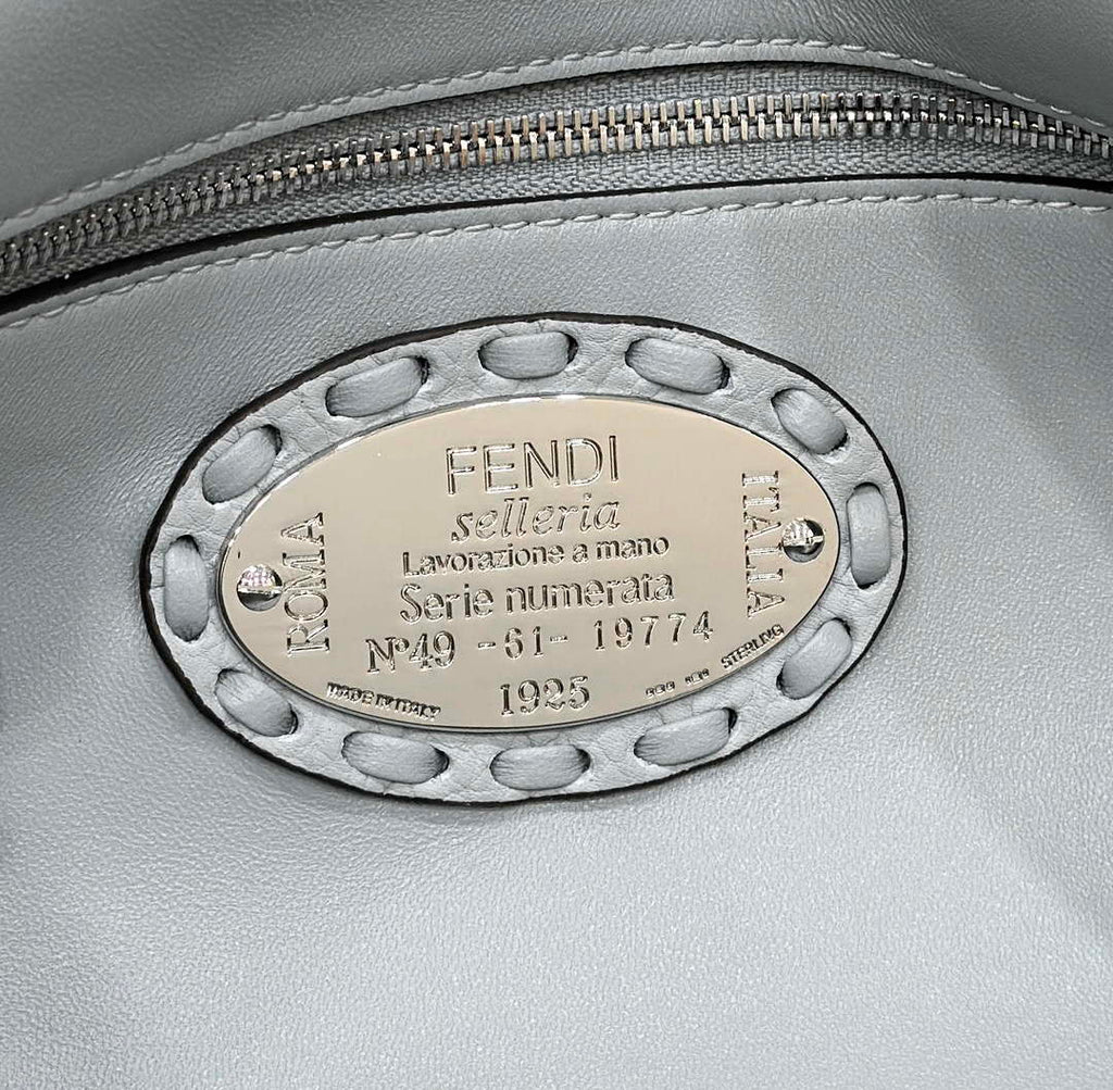Fendi 8BR600 Baguette Light Blue Selleria bag with Oversized Topstitching 8610