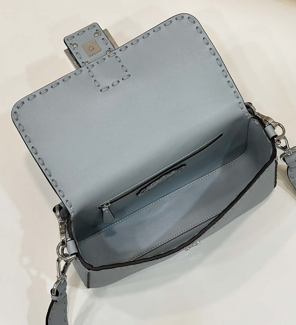 Fendi 8BR600 Baguette Light Blue Selleria bag with Oversized Topstitching 8610 - Default Title - View 9