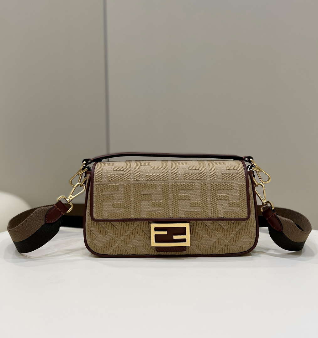 Fendi 8BR600 Baguette Medium Apricot bag with FF embroidery - Default Title - View 1