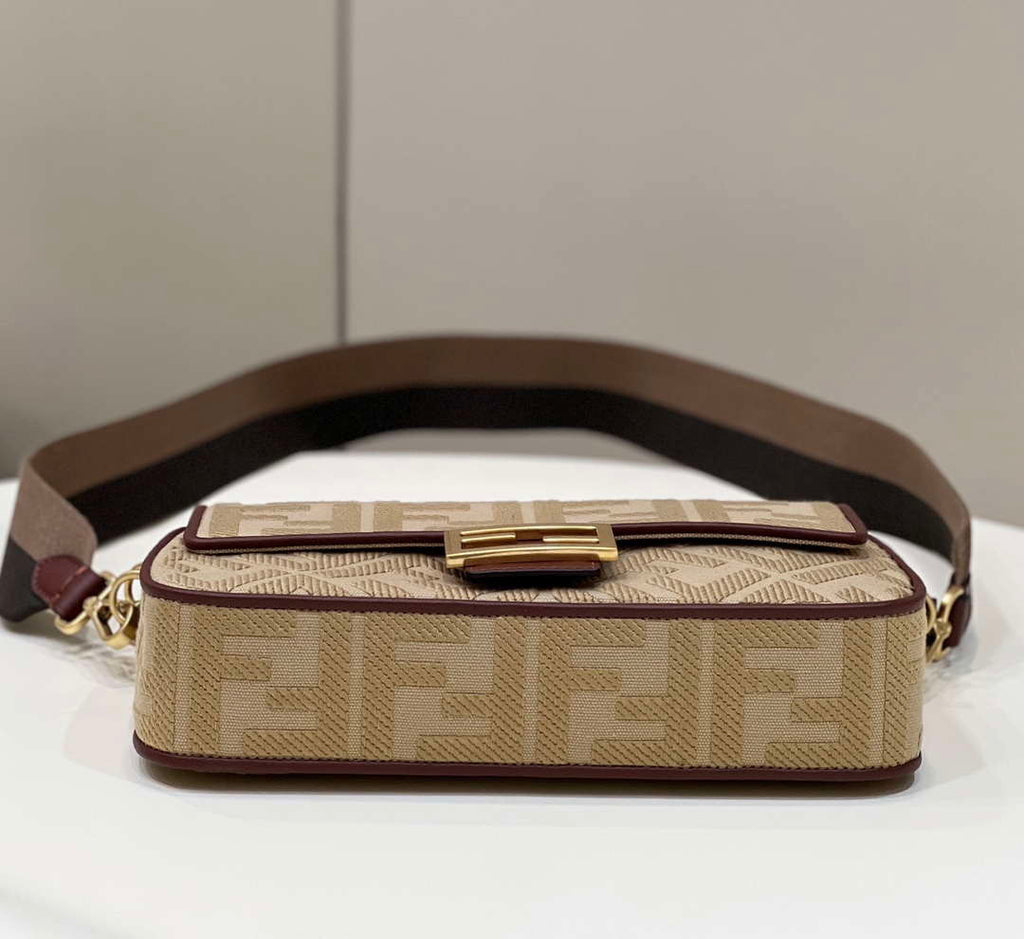 Fendi 8BR600 Baguette Medium Apricot bag with FF embroidery