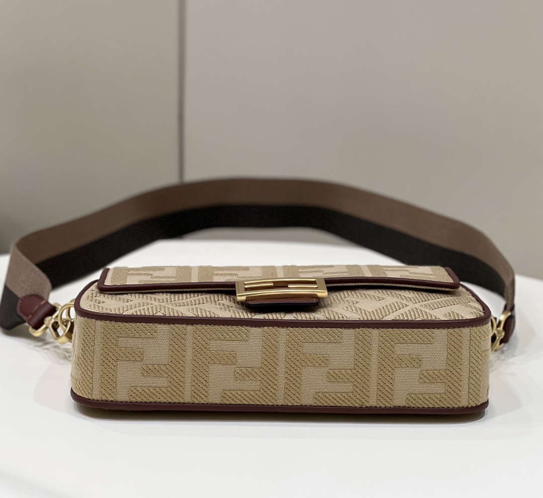 Fendi 8BR600 Baguette Medium Apricot bag with FF embroidery