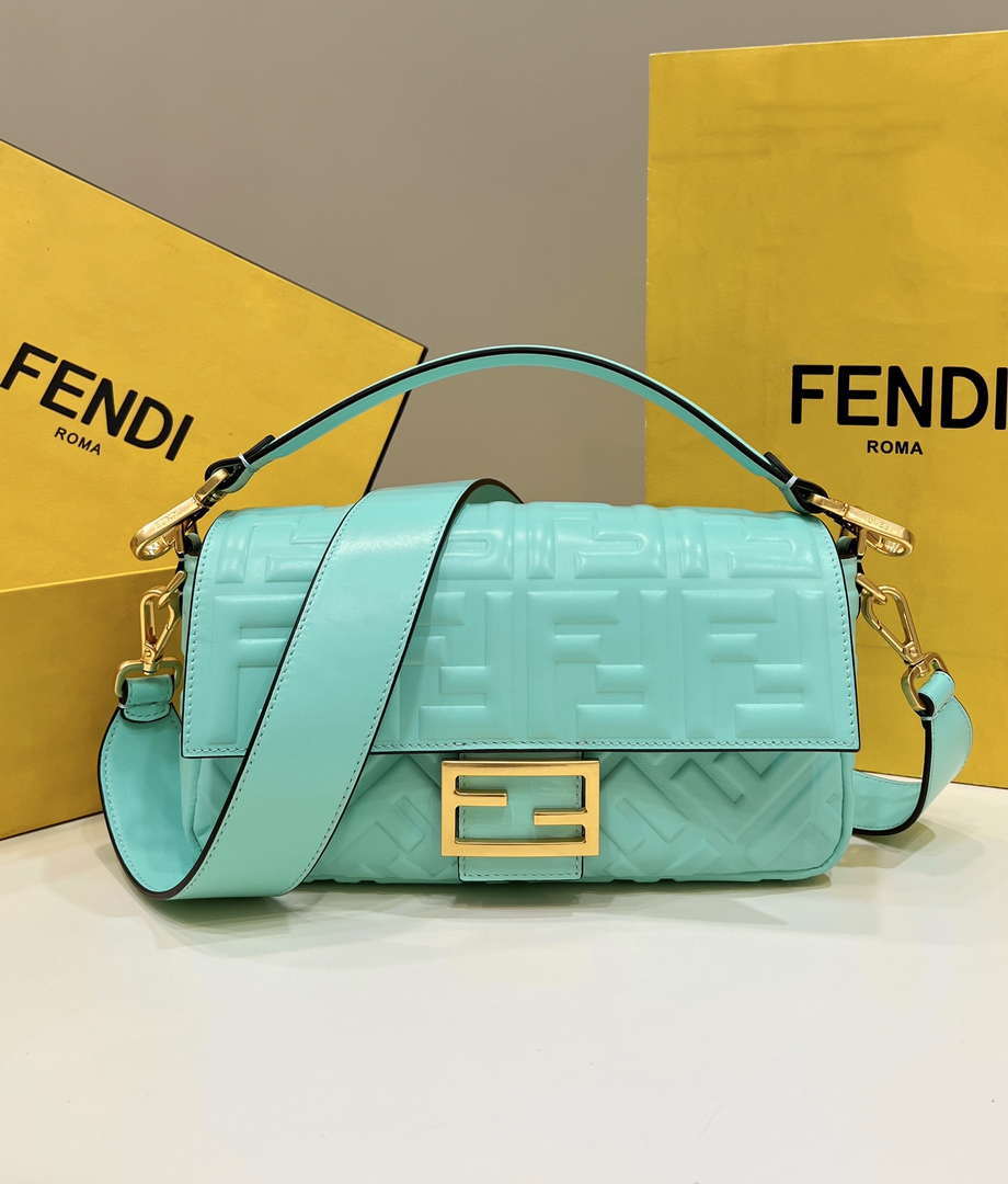 Fendi 8BR600 Baguette Medium Aqua leather 0135M bag - Default Title - View 1