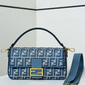 Fendi 8BR600 Baguette Medium bag Blue denim-effect FF jacquard bag - Default Title - View 1