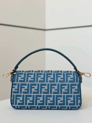Fendi 8BR600 Baguette Medium bag Blue denim-effect FF jacquard bag - Default Title - View 3