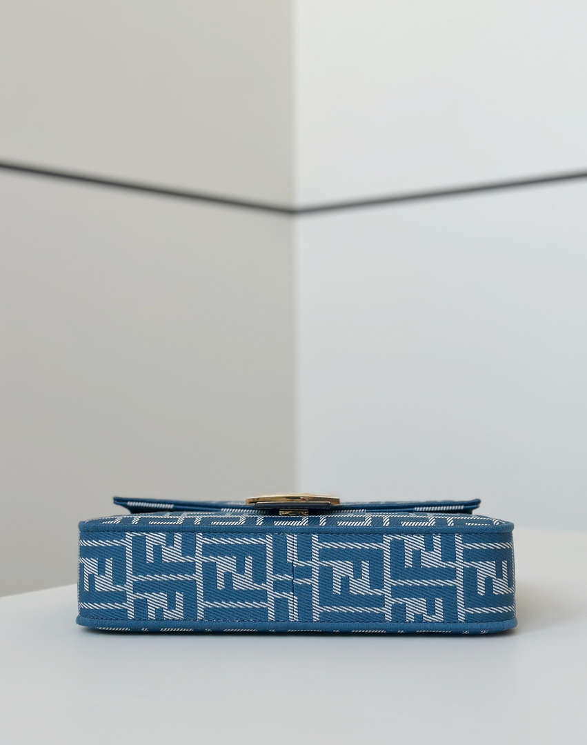 Fendi 8BR600 Baguette Medium bag Blue denim-effect FF jacquard bag