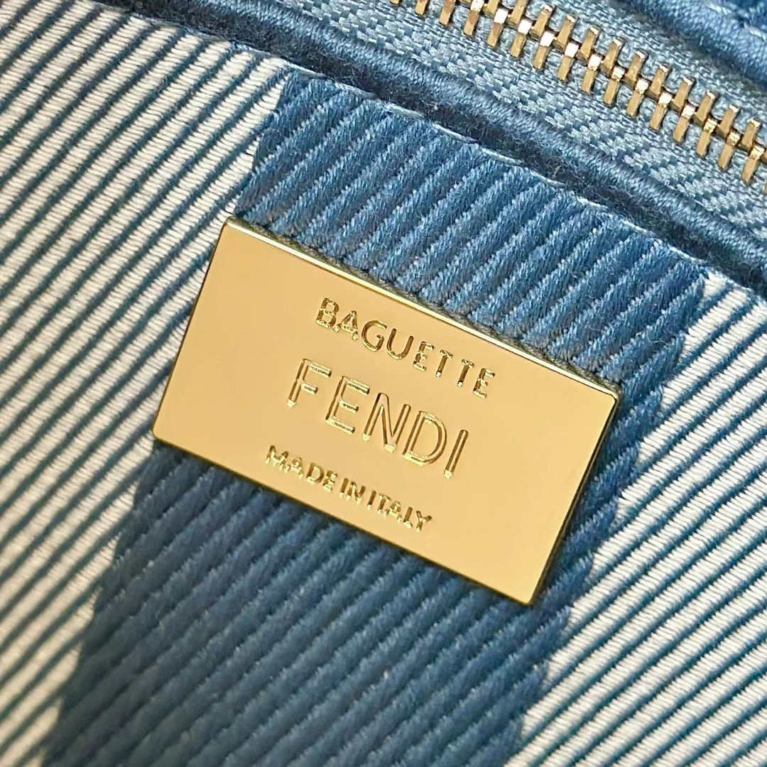 Fendi 8BR600 Baguette Medium bag Blue denim-effect FF jacquard bag - Default Title - View 6