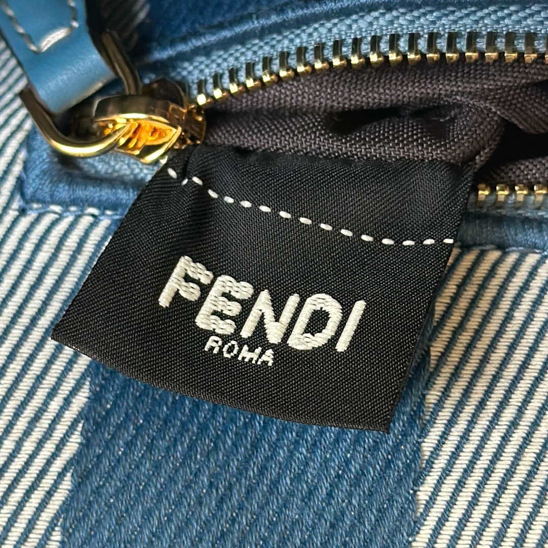 Fendi 8BR600 Baguette Medium bag Blue denim-effect FF jacquard bag