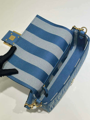 Fendi 8BR600 Baguette Medium bag Blue denim-effect FF jacquard bag - Default Title - View 9
