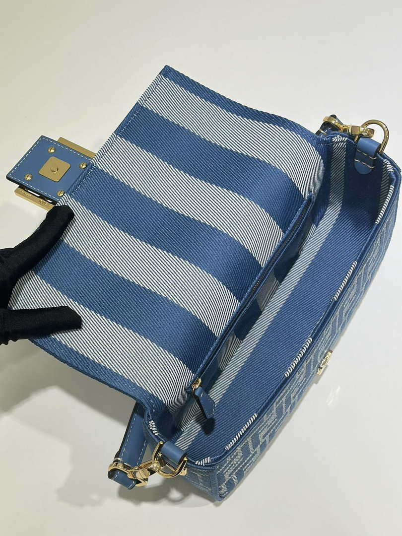 Fendi 8BR600 Baguette Medium bag Blue denim-effect FF jacquard bag - Default Title - View 9