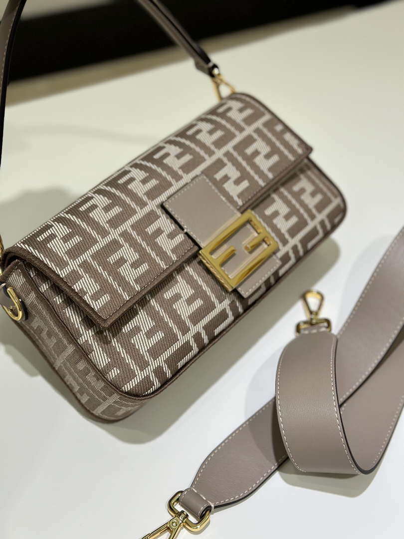 Fendi 8BR600 Baguette Medium bag Brown denim-effect FF jacquard bag - Default Title - View 3
